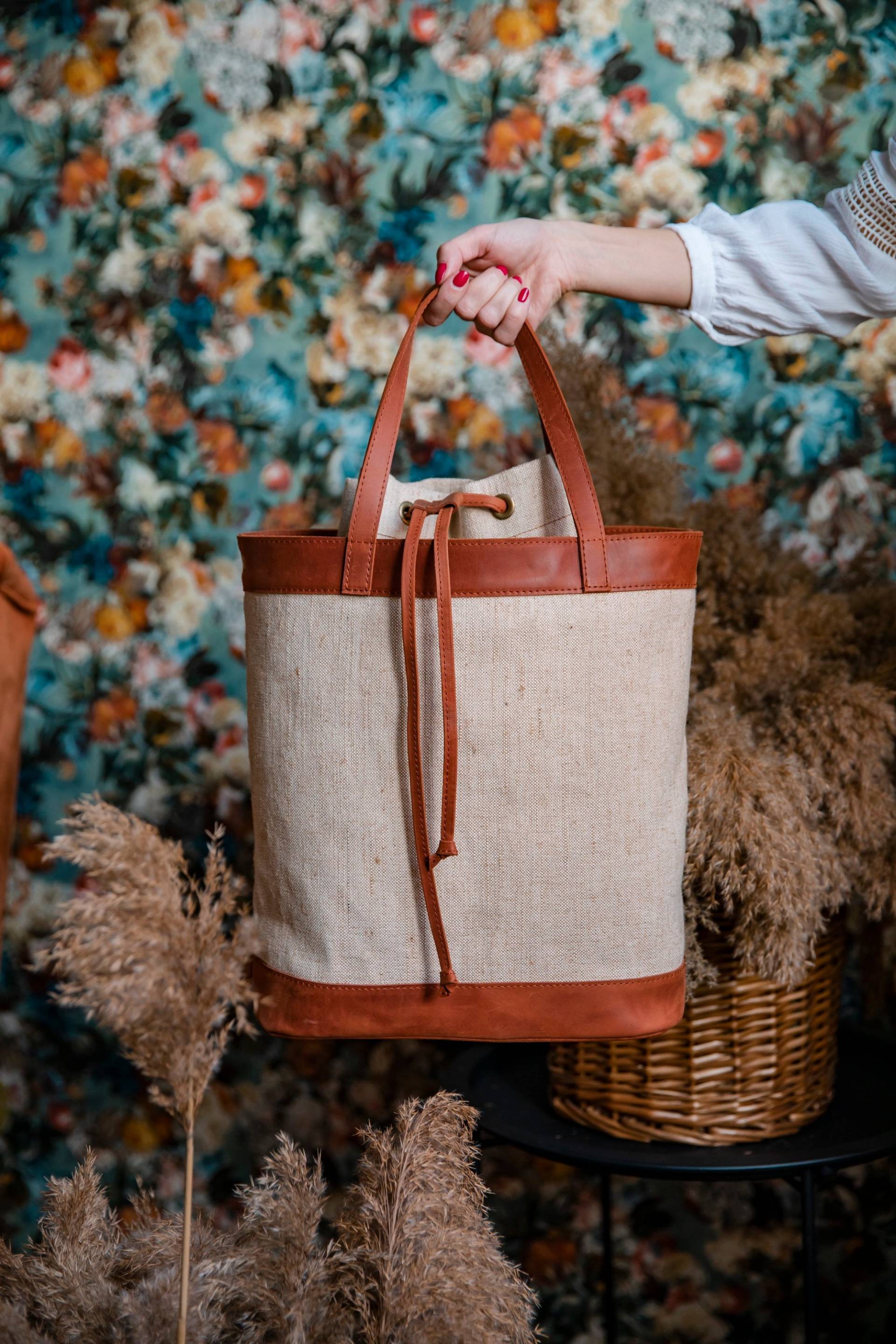 Ledertasche Frauen Canvas Einkaufstasche Canvastasche Große Segeltuchtasche Strandtasche Stofftasche von OkraShop