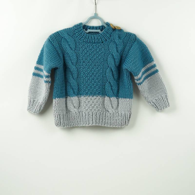 Blaue Graue Jungen Mädchen Kinder Handgemachte Handstrick Wolle Warme Pullover 2 - 3 Jahre Kinderpullover von OksankaKo