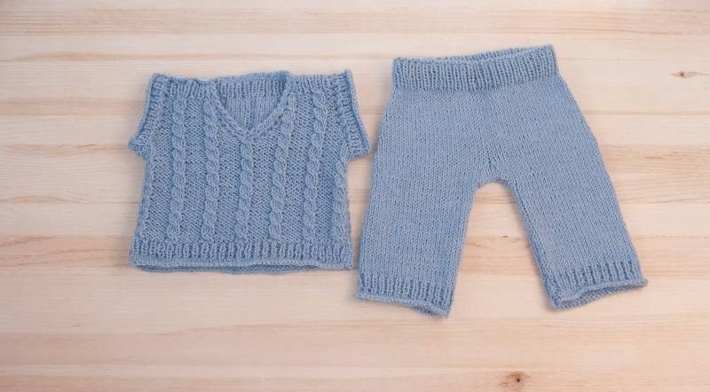 Blaue Wolle Hand Gestrickte Baby-Weste Hosen-Set Anzug Kleidung Blauer Für Baby-Jacke von OksankaKo