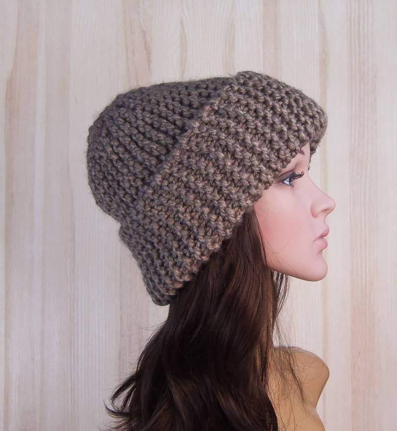 Braun Slouchy Beanie Strickmütze Slouch Hat Braune Wintermütze Hüte Damen von OksankaKo