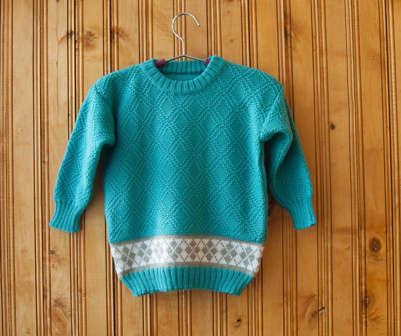 Junge Mädchen Kinder Türkise Wolle Gestrickter Strickpullover Für 4 -5 Jahre Gestrickte Kinderkleidung von OksankaKo