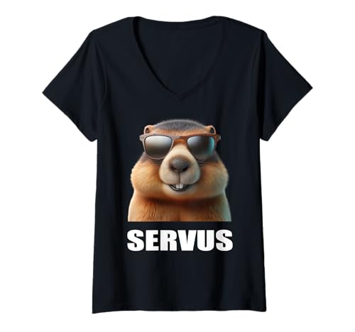 Damen Süßes Murmeltier Servus bayrisch Bayern Oktober Fest Outfit T-Shirt mit V-Ausschnitt Damen Süßes Murmeltier Servus bayrisch Bayern Oktober Fest Outfit T-Shirt mit V-Ausschnitt von Oktober Bayern Murmeltier Servus Fest Outfit