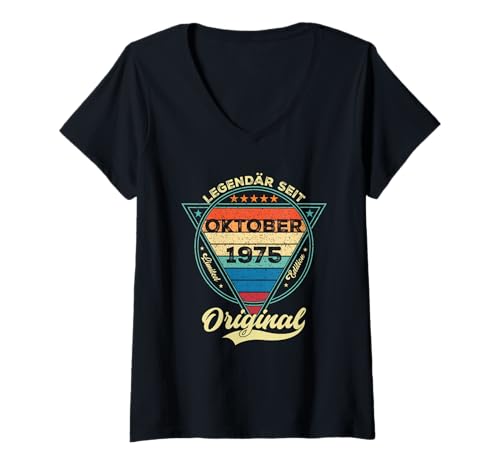 Damen Damen Legendär seit Oktober 1975 50.Geburtstag Junge 50 Jahr T-Shirt mit V-Ausschnitt Damen Damen Legendär seit Oktober 1975 50.Geburtstag Junge 50 Jahr T-Shirt mit V-Ausschnitt von Oktober Jahrgang 1975 Geburtstag