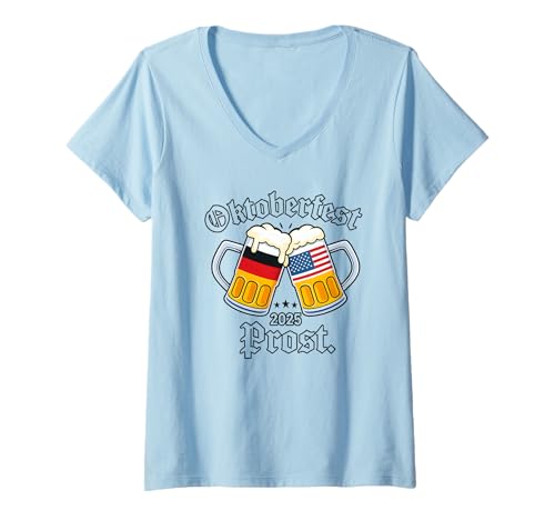 Damen Oktoberfest Deutschland Amerika 2025 Bierfest Trinkteam T-Shirt mit V-Ausschnitt von Oktoberfest 2025 Beer Germany America flag Apparel