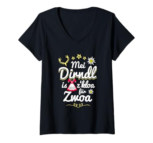 Damen MEI Dirndl is zkloa für zwoa zu klein für Zwei Wiesn Tirol T-Shirt mit V-Ausschnitt Damen MEI Dirndl is zkloa für zwoa zu klein für Zwei Wiesn Tirol T-Shirt mit V-Ausschnitt von Oktoberfest Bayern Dialekt München Jungs Frau
