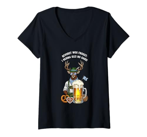 Damen Bevorst WOS fragst: I nehma glei no oans! Oktoberfest T-Shirt mit V-Ausschnitt Damen Bevorst WOS fragst: I nehma glei no oans! Oktoberfest T-Shirt mit V-Ausschnitt von Oktoberfest Bayrisch Bier Hirsch Marke