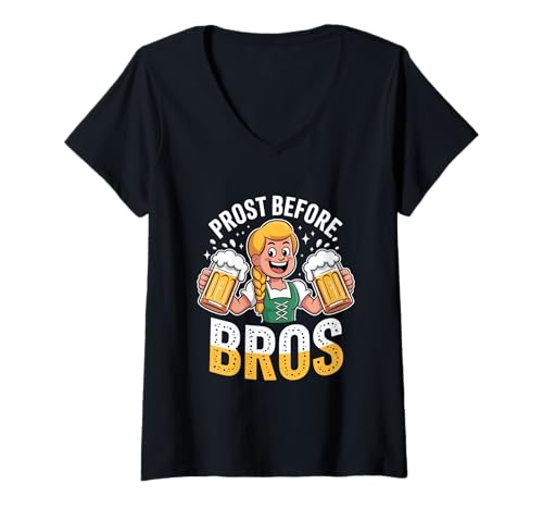 Damen Prost Before Bros Oktoberfest Biertrinken T-Shirt mit V-Ausschnitt Damen Prost Before Bros Oktoberfest Biertrinken T-Shirt mit V-Ausschnitt von Oktoberfest Beer Drinking Vibes