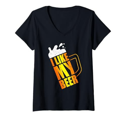 Damen I Like My Beer Bierkrug Lustiges Oktoberfest Kostüm T-Shirt mit V-Ausschnitt Damen I Like My Beer Bierkrug Lustiges Oktoberfest Kostüm T-Shirt mit V-Ausschnitt von Oktoberfest Beer Mug Funny Oktoberfest T Costume