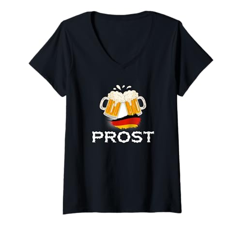 Damen Oktoberfest Prost Deutschland Flagge Vintage Bier Cheers Damen Herren T-Shirt mit V-Ausschnitt von Oktoberfest Beer Party Cheers German Prost Apparel