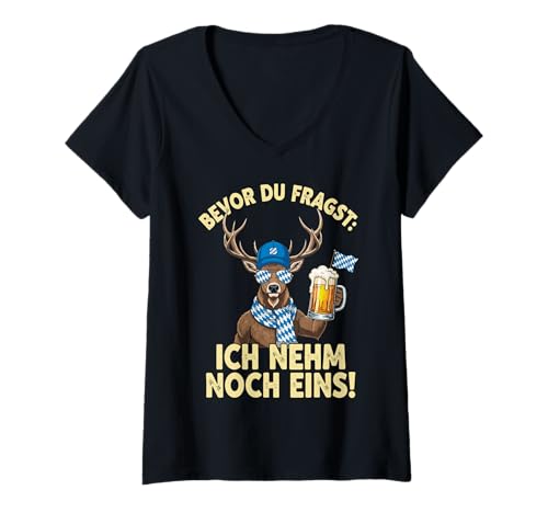 Damen “Bevor du fragst: Ich nehm noch eins” Oktoberfest Trachten T-Shirt mit V-Ausschnitt Damen “Bevor du fragst: Ich nehm noch eins” Oktoberfest Trachten T-Shirt mit V-Ausschnitt von Oktoberfest Bier Bayrisch Hirsch Party Kollektion