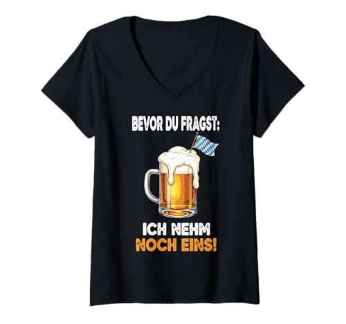 Damen “Bevor du fragst: Ich nehm noch eins” Oktoberfest Trachten T-Shirt mit V-Ausschnitt Damen “Bevor du fragst: Ich nehm noch eins” Oktoberfest Trachten T-Shirt mit V-Ausschnitt von Oktoberfest Bier Bayrisch Party Hirsch