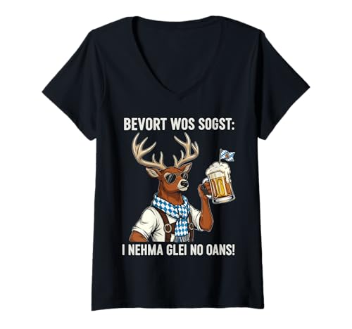 Damen Bevorst WOS fragst I nehma glei no oans! Oktoberfest Tracht T-Shirt mit V-Ausschnitt Damen Bevorst WOS fragst I nehma glei no oans! Oktoberfest Tracht T-Shirt mit V-Ausschnitt von Oktoberfest Bier Hirsch Bayrisch Humor