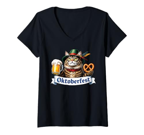 Damen Oktoberfest Katze Deutsches Bier T-Shirt mit V-Ausschnitt Damen Oktoberfest Katze Deutsches Bier T-Shirt mit V-Ausschnitt von Oktoberfest Cat German Beer Apparel