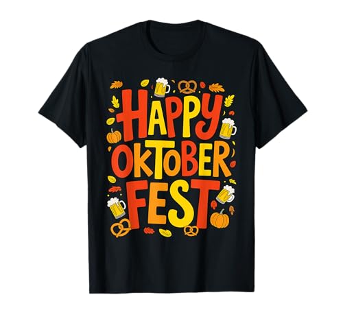 Happy Oktoberfest Bier Brezel Kürbis Festlich Herren Damen T-Shirt von Oktoberfest Costume for Men Women.
