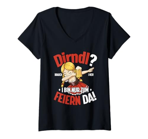 Damen Lustiges Outfit Damen Trachtendirndl Geeignet für das Oktoberfest T-Shirt mit V-Ausschnitt von Oktoberfest Damen Lustiges Outfit Dirndl