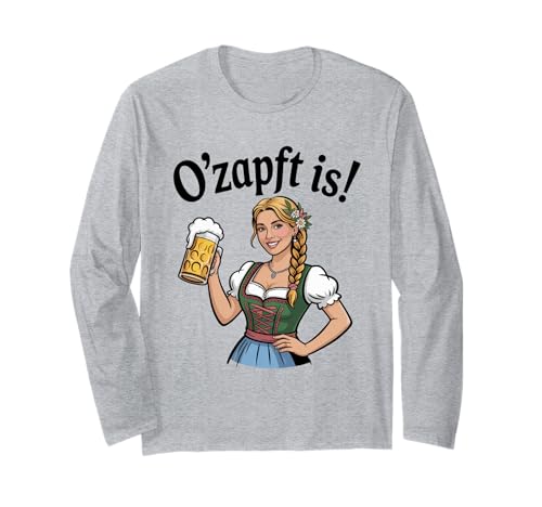 Oktoberfest Dirndl Frau Mit Bier O'zapft is Langarmshirt Oktoberfest Dirndl Frau Mit Bier O'zapft is Langarmshirt von Oktoberfest Dirndl Frau Mit Bier O'zapft is