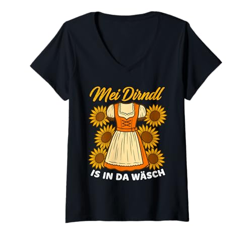 Damen Funny German Oktoberfest MEI Dirndl in da Wasch Women T-Shirt mit V-Ausschnitt Damen Funny German Oktoberfest MEI Dirndl in da Wasch Women T-Shirt mit V-Ausschnitt von Oktoberfest German Humor Sonnenblume