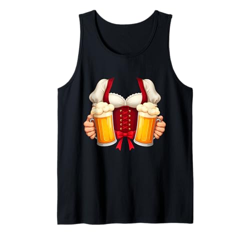 Dirndl Kostüm & Biergläser Oktoberfest Damen Mädchen Tank Top von Oktoberfest Germany Beer Festival Women Costume