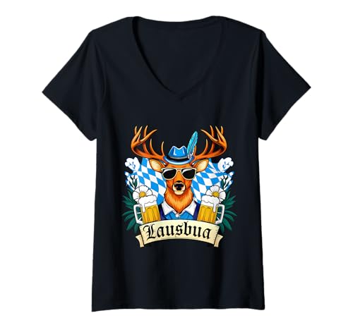 Damen Oktoberfest Hirsch Bayrische Wiesen Tracht Grooviges Lausbua T-Shirt mit V-Ausschnitt Damen Oktoberfest Hirsch Bayrische Wiesen Tracht Grooviges Lausbua T-Shirt mit V-Ausschnitt von Oktoberfest Lausbua Hirsch Wies'n Trachtersatz