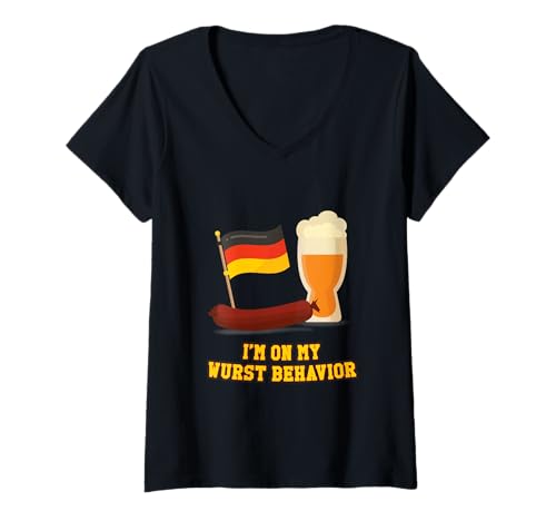 Damen Wurstverhalten, lustiges Oktoberfest T-Shirt mit V-Ausschnitt Damen Wurstverhalten, lustiges Oktoberfest T-Shirt mit V-Ausschnitt von Oktoberfest Party T-Shirts