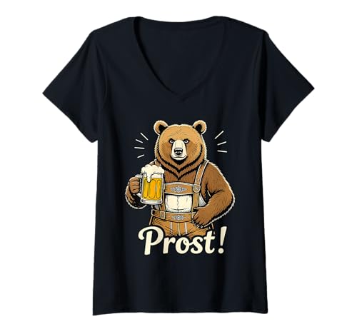 Damen Oktoberfest Bier Prost Lederhose Bär Tracht Lustiges Bayern T-Shirt mit V-Ausschnitt Damen Oktoberfest Bier Prost Lederhose Bär Tracht Lustiges Bayern T-Shirt mit V-Ausschnitt von Oktoberfest Prost Bier Bär Lederhose Trachten 15