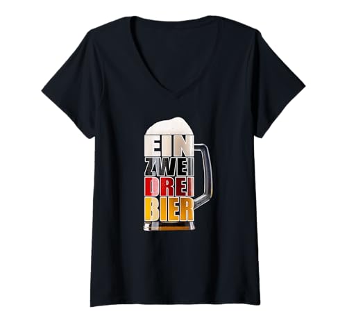 Damen EIN Zwei DREI Bier Bierkrug Lustig Einfach Oktoberfest Kostüm T-Shirt mit V-Ausschnitt Damen EIN Zwei DREI Bier Bierkrug Lustig Einfach Oktoberfest Kostüm T-Shirt mit V-Ausschnitt von Oktoberfest Pubbing & Clubbing German Colours