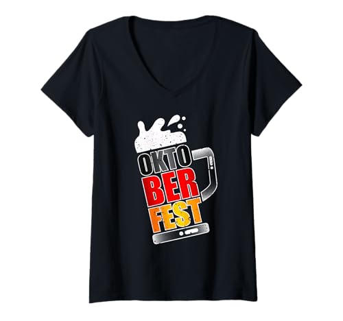 Damen Oktoberfest Bierkrug Lustiges Oktoberfest Kostüm T-Shirt mit V-Ausschnitt Damen Oktoberfest Bierkrug Lustiges Oktoberfest Kostüm T-Shirt mit V-Ausschnitt von Oktoberfest Pubbing & Clubbing German Colours