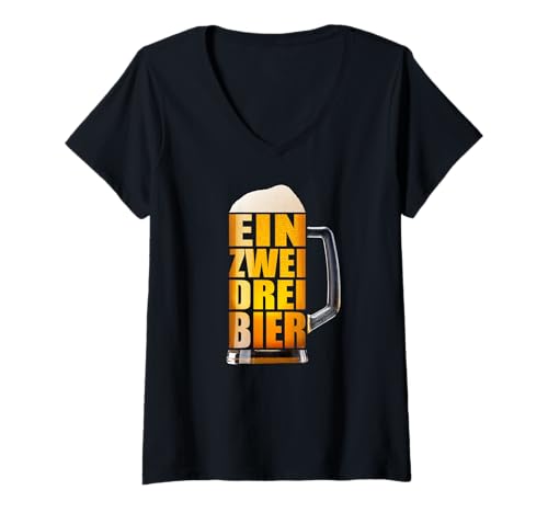 Damen EIN Zwei DREI Bier Bierkrug Lustig Einfach Oktoberfest Kostüm T-Shirt mit V-Ausschnitt Damen EIN Zwei DREI Bier Bierkrug Lustig Einfach Oktoberfest Kostüm T-Shirt mit V-Ausschnitt von Oktoberfest Pubbing & Clubbing