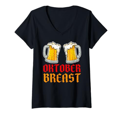 Damen Oktoberbreast Oktoberfest Bierkrug Lustig Oktoberfest T-Shirt mit V-Ausschnitt von Oktoberfest Pubbing & Clubbing