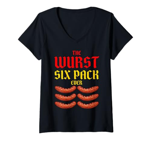 Damen The Wurst Six Pack Ever. Lustiges Oktoberfest Wurst Ever T-Shirt mit V-Ausschnitt Damen The Wurst Six Pack Ever. Lustiges Oktoberfest Wurst Ever T-Shirt mit V-Ausschnitt von Oktoberfest Pubbing & Clubbing