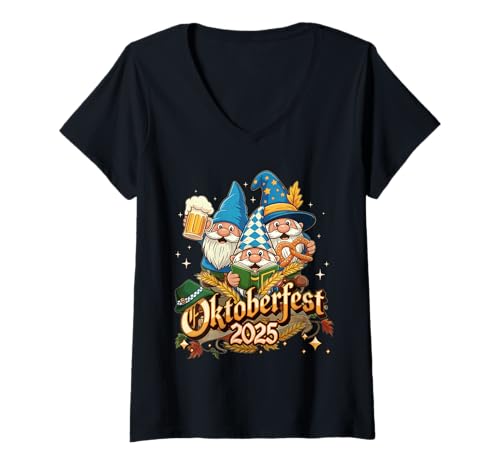 Damen Funny Oktoberfest 2025 GNOME Beer Pretzel Wizard Bavarian T-Shirt mit V-Ausschnitt Damen Funny Oktoberfest 2025 GNOME Beer Pretzel Wizard Bavarian T-Shirt mit V-Ausschnitt von Oktoberfest Shirts Octoberfest Costumes Women Men.