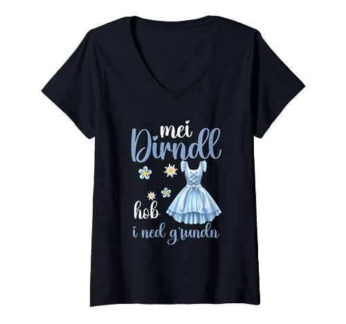 Oktoberfest | Mein Dirndl hob i ned gefunden Damen Trachten T-Shirt mit V-Ausschnitt von Oktoberfest Trachten & Dirndl Mode