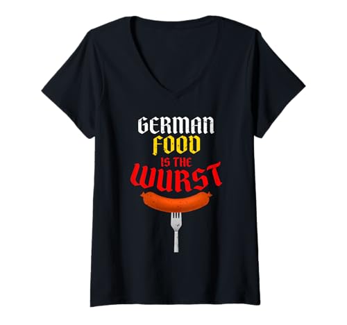 Damen Deutsches Essen ist die Wurst.Lustiges einfaches Oktoberfest Kostüm T-Shirt mit V-Ausschnitt Damen Deutsches Essen ist die Wurst.Lustiges einfaches Oktoberfest Kostüm T-Shirt mit V-Ausschnitt von Oktoberfest Wurst Funny Oktoberfest T Costume