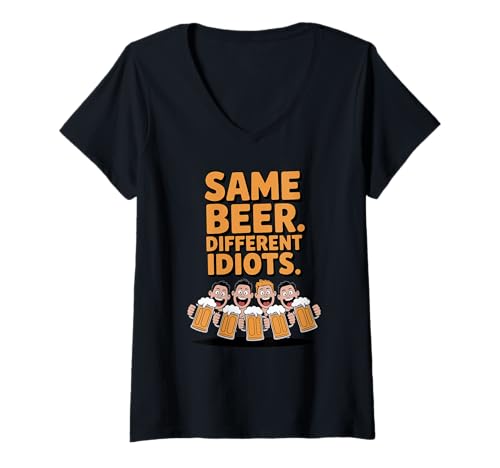 Damen Gleiches Bier Verschiedene Idioten lustige Party Bier T-Shirt mit V-Ausschnitt Damen Gleiches Bier Verschiedene Idioten lustige Party Bier T-Shirt mit V-Ausschnitt von Oktoberfestbrauerei Freunde fröhliche Trinker