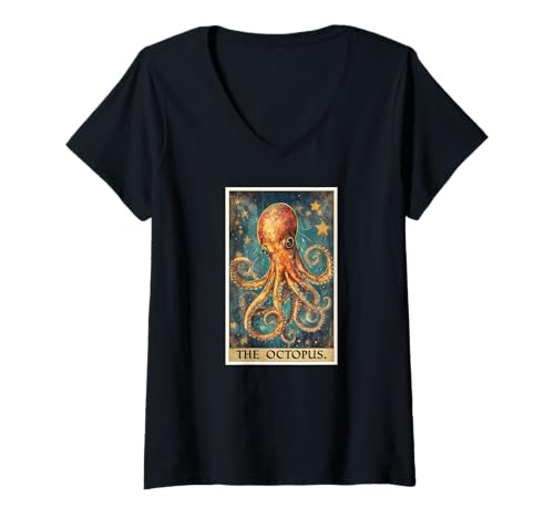 Damen Krake Tarot Karte Oktopus Kraken Krake T-Shirt mit V-Ausschnitt von Oktopus Kraken Krake Tier Shop
