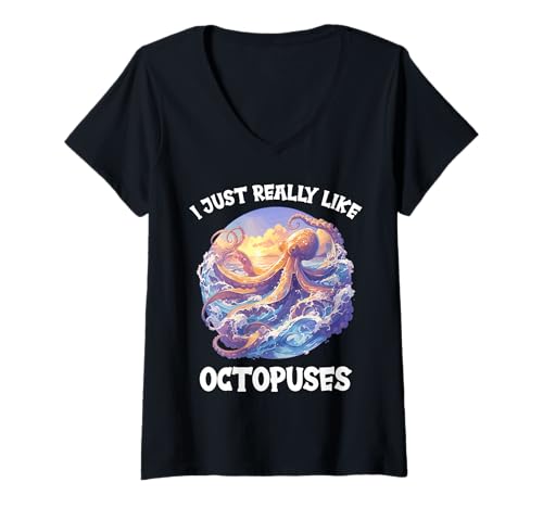 Damen Oktopus Kraken Krake T-Shirt mit V-Ausschnitt von Oktopus Kraken Krake Tier Shop