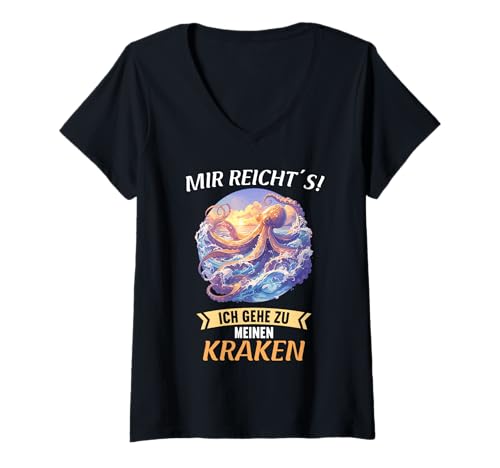 Damen Oktopus Kraken Krake T-Shirt mit V-Ausschnitt von Oktopus Kraken Krake Tier Shop