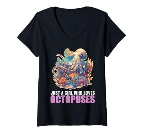 Damen Oktopus Kraken Krake T-Shirt mit V-Ausschnitt von Oktopus Kraken Krake Tier Shop