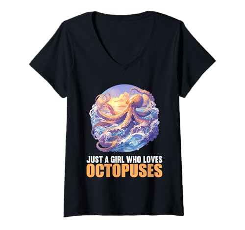 Damen Oktopus Kraken Krake T-Shirt mit V-Ausschnitt von Oktopus Kraken Krake Tier Shop