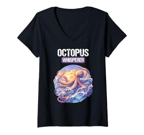 Damen Oktopus Kraken Krake T-Shirt mit V-Ausschnitt von Oktopus Kraken Krake Tier Shop