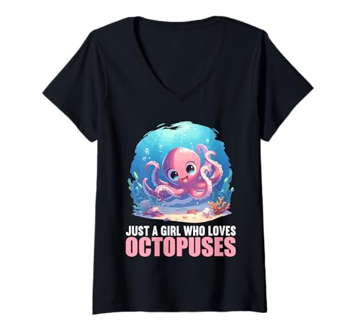 Damen Oktopus Kraken Krake T-Shirt mit V-Ausschnitt von Oktopus Kraken Krake Tier Shop