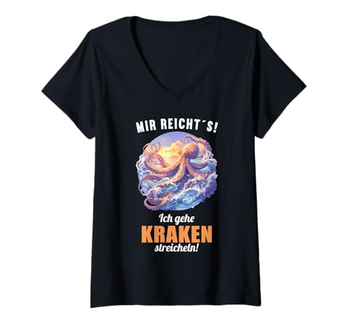 Damen Oktopus Kraken Krake T-Shirt mit V-Ausschnitt von Oktopus Kraken Krake Tier Shop
