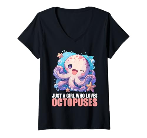 Damen Oktopus Kraken Krake T-Shirt mit V-Ausschnitt von Oktopus Kraken Krake Tier Shop