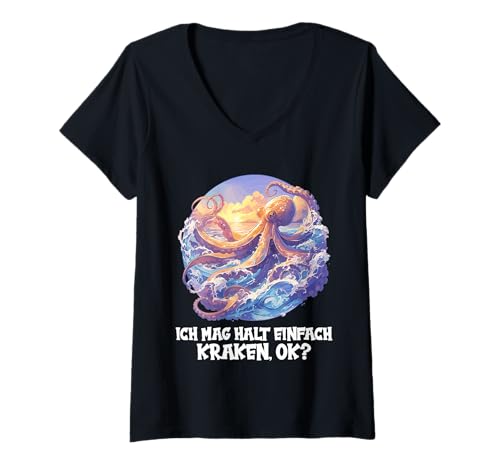 Damen Oktopus Kraken Krake T-Shirt mit V-Ausschnitt von Oktopus Kraken Krake Tier Shop