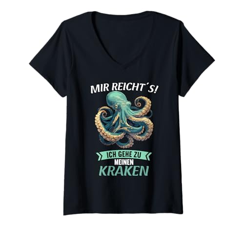 Damen Oktopus Kraken Krake T-Shirt mit V-Ausschnitt von Oktopus Kraken Krake Tier Shop