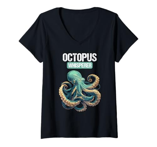 Damen Oktopus Kraken Krake T-Shirt mit V-Ausschnitt von Oktopus Kraken Krake Tier Shop