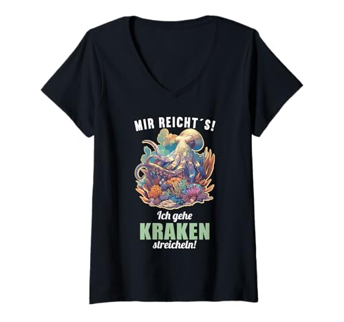 Damen Oktopus Kraken Krake T-Shirt mit V-Ausschnitt von Oktopus Kraken Krake Tier Shop