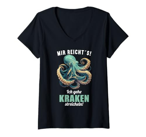 Damen Oktopus Kraken Krake T-Shirt mit V-Ausschnitt von Oktopus Kraken Krake Tier Shop