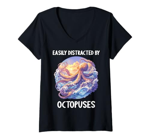 Damen Oktopus Kraken Krake T-Shirt mit V-Ausschnitt von Oktopus Kraken Krake Tier Shop