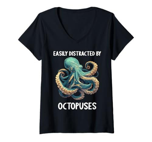 Damen Oktopus Kraken Krake T-Shirt mit V-Ausschnitt von Oktopus Kraken Krake Tier Shop